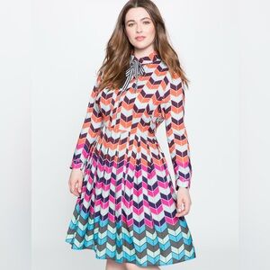 Eloquii long sleeve fit, and flare retro print pattern